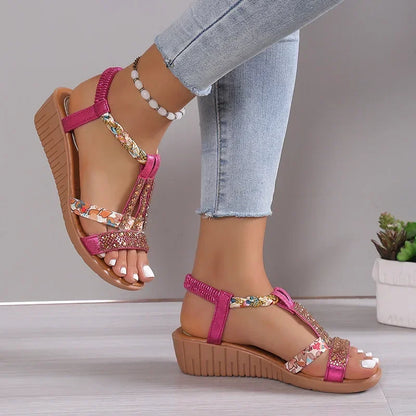 Rhinestone Sandalen met Bohemien Stijl en Strass Steentjes