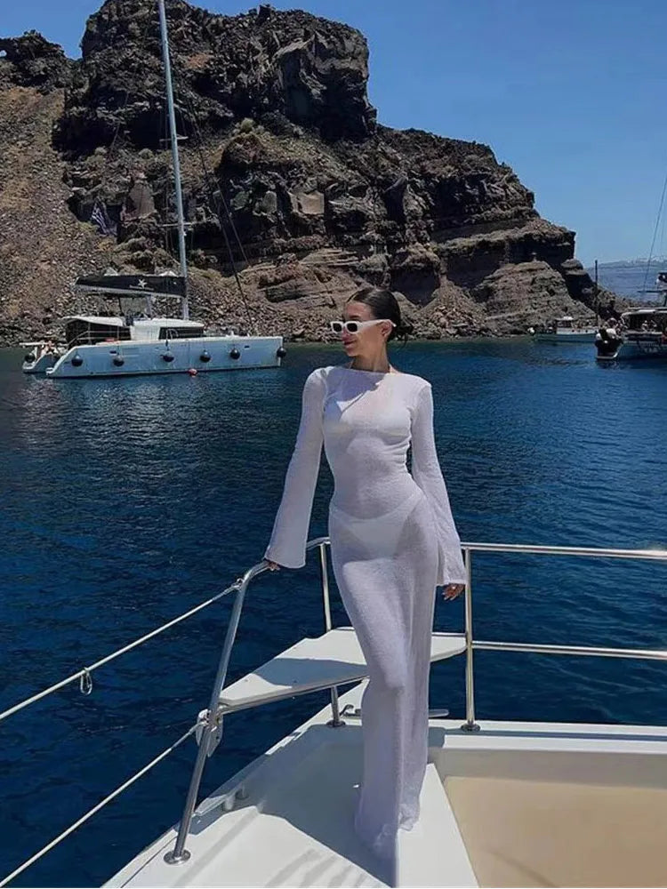 Lange Mesh Jurk met UV-Bescherming – Luxe Zomerjurk met Luchtige Stof & Elegante Pasvorm