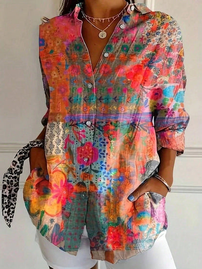 Kleurrijke damesblouse met speelse print - vrolijke stijlvolle blouse