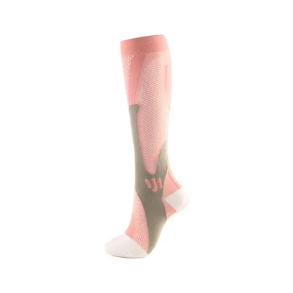 Compressiekousen voor sport - hoog model in roze-grijs-wit