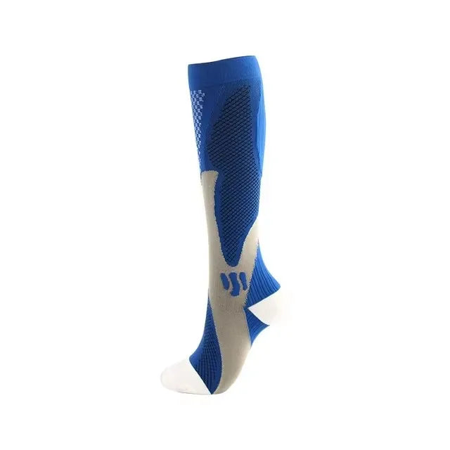 Compressiekousen voor sport - hoog model in blauw-grijs-wit