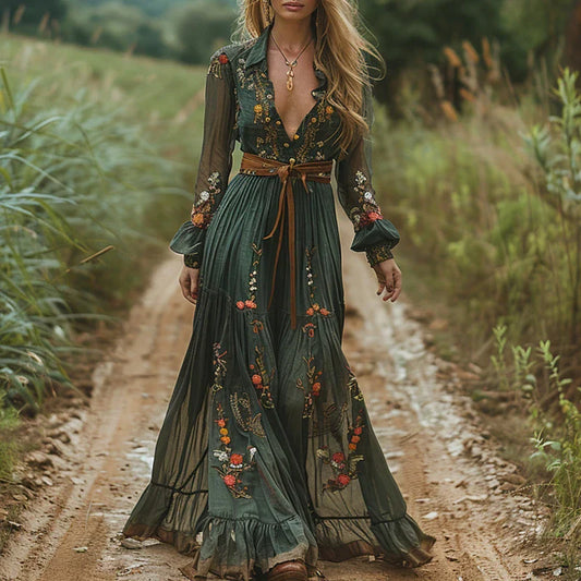Bohemian bloemen maxi jurk dames - luchtige sierlijke lange jurk voor zomerse dagen