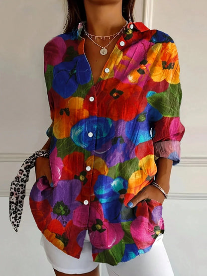 Kleurrijke damesblouse met speelse print - vrolijke stijlvolle blouse
