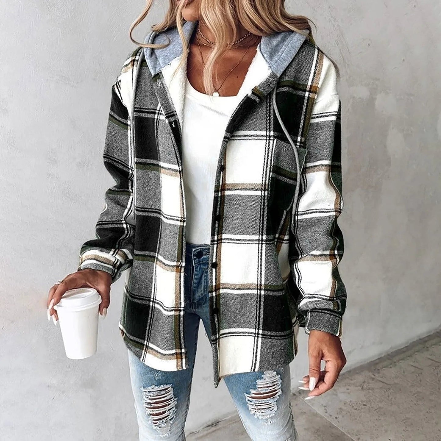 Geruite Overhemdjas met Capuchon - Casual Jas voor Lente en Herfst
