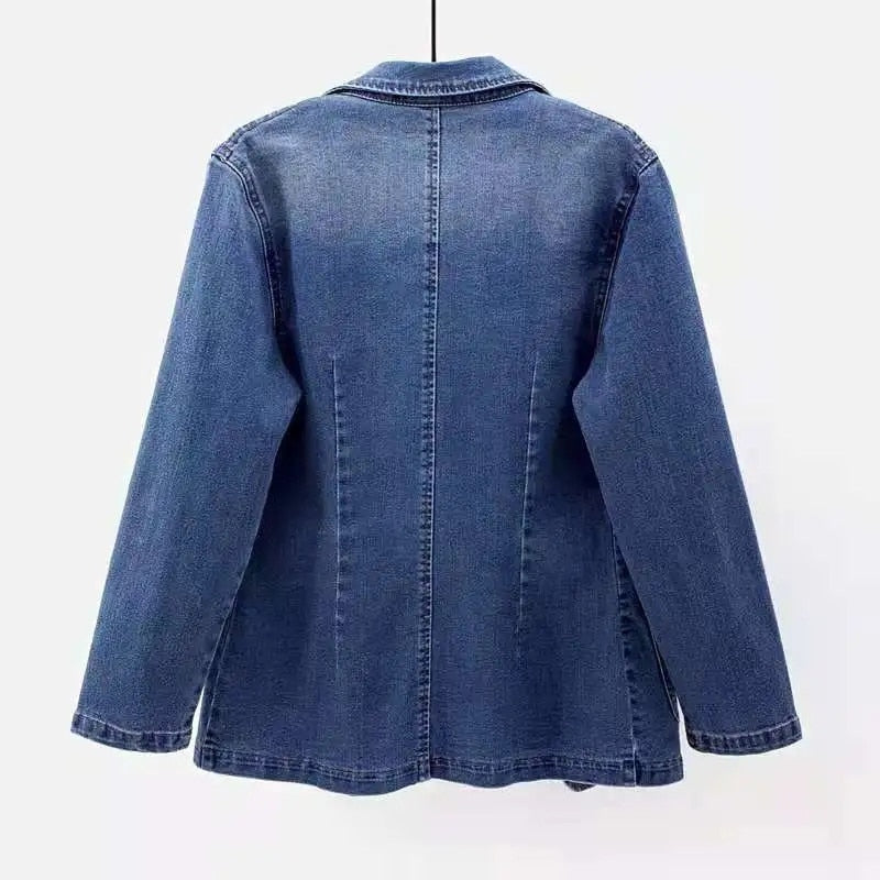 Denim Blazer - Vrouw - Premium Denim - Organisch en Duurzaam - Comfortabele Pasvorm, Kreukvrij