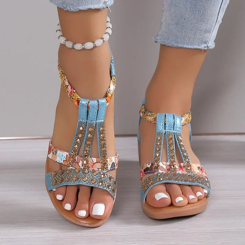 Rhinestone Sandalen met Bohemien Stijl en Strass Steentjes