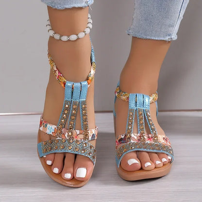 Rhinestone Sandalen met Bohemien Stijl en Strass Steentjes