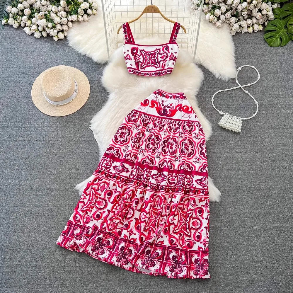 Tweedelige Zomer Set - Top met Bloemen Maxi Rok - Voelt Luchtig en Comfortabel aan