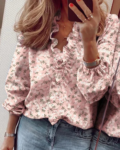 Vrouwelijke blouse dames roze - speelse feminine blouse met ruches