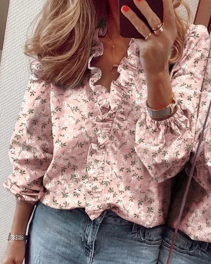 Vrouwelijke blouse dames roze - speelse feminine blouse met ruches