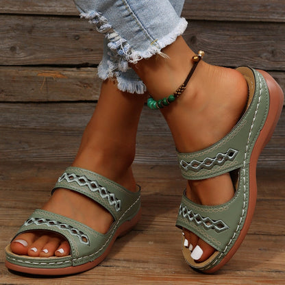Orthopedische sandalen dames in groen met steun onder de voetboog