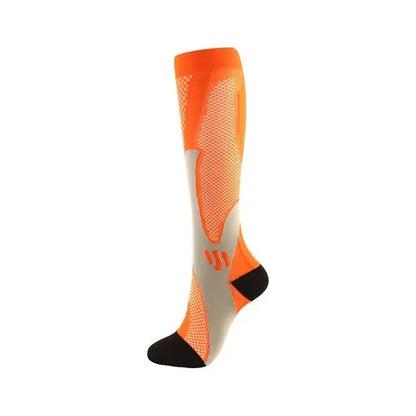 Compressiekousen voor sport - hoog model in oranje-grijs-zwart