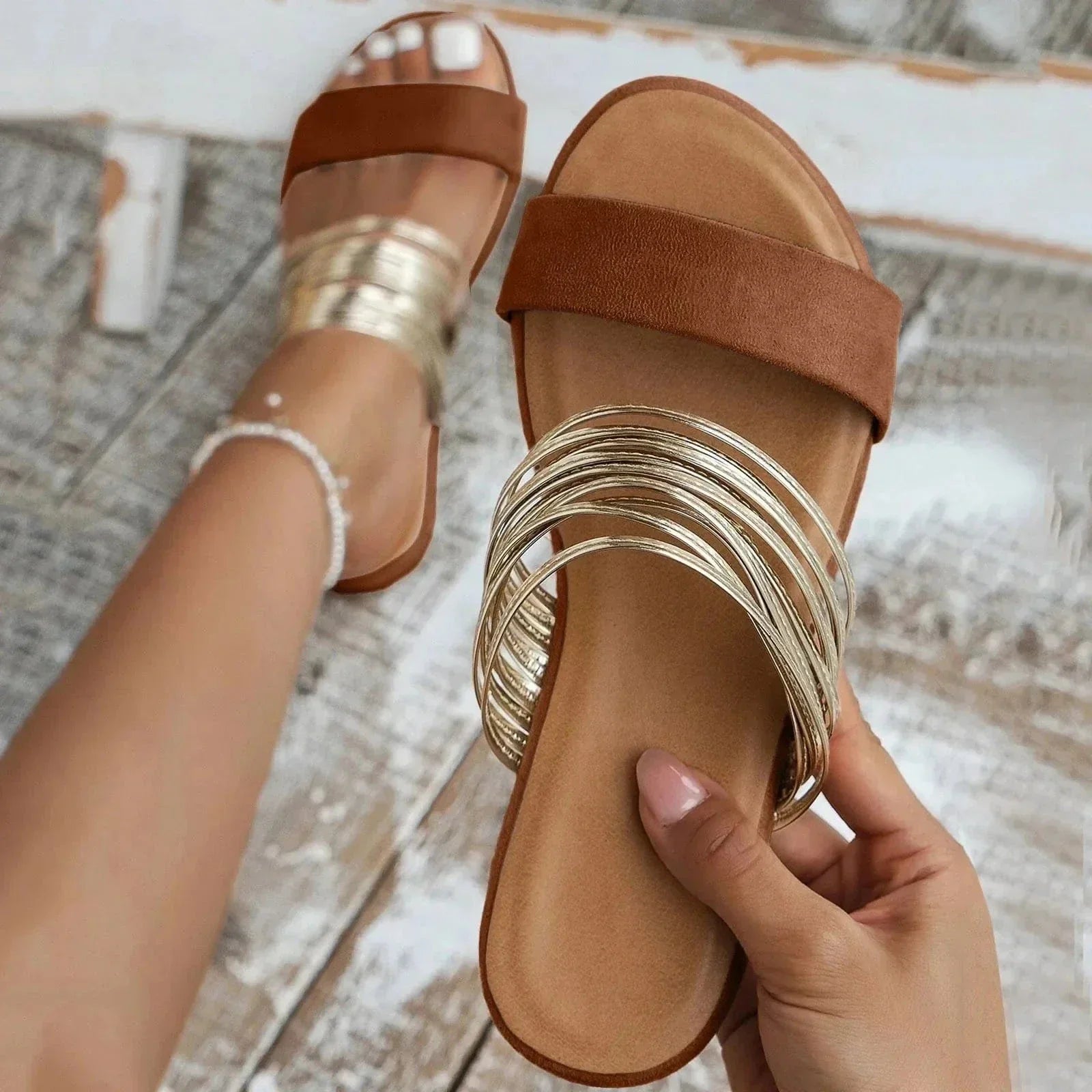 Comfortabele sandalen dames kastanjebruin - orthopedisch voetbed