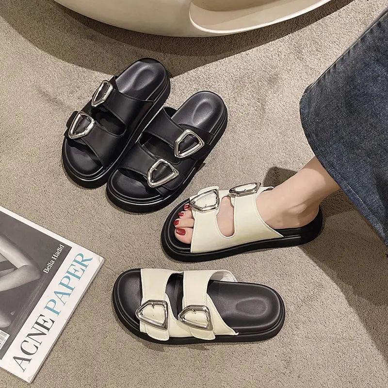 Sandalen voor Dames met Comfortabele Zool en Leren Bandjes