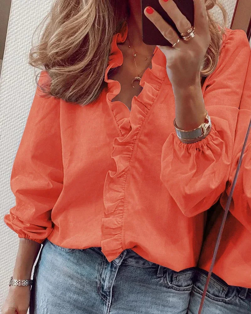 Vrouwelijke blouse dames wit - elegante ruches en ballonmouwen speels chique