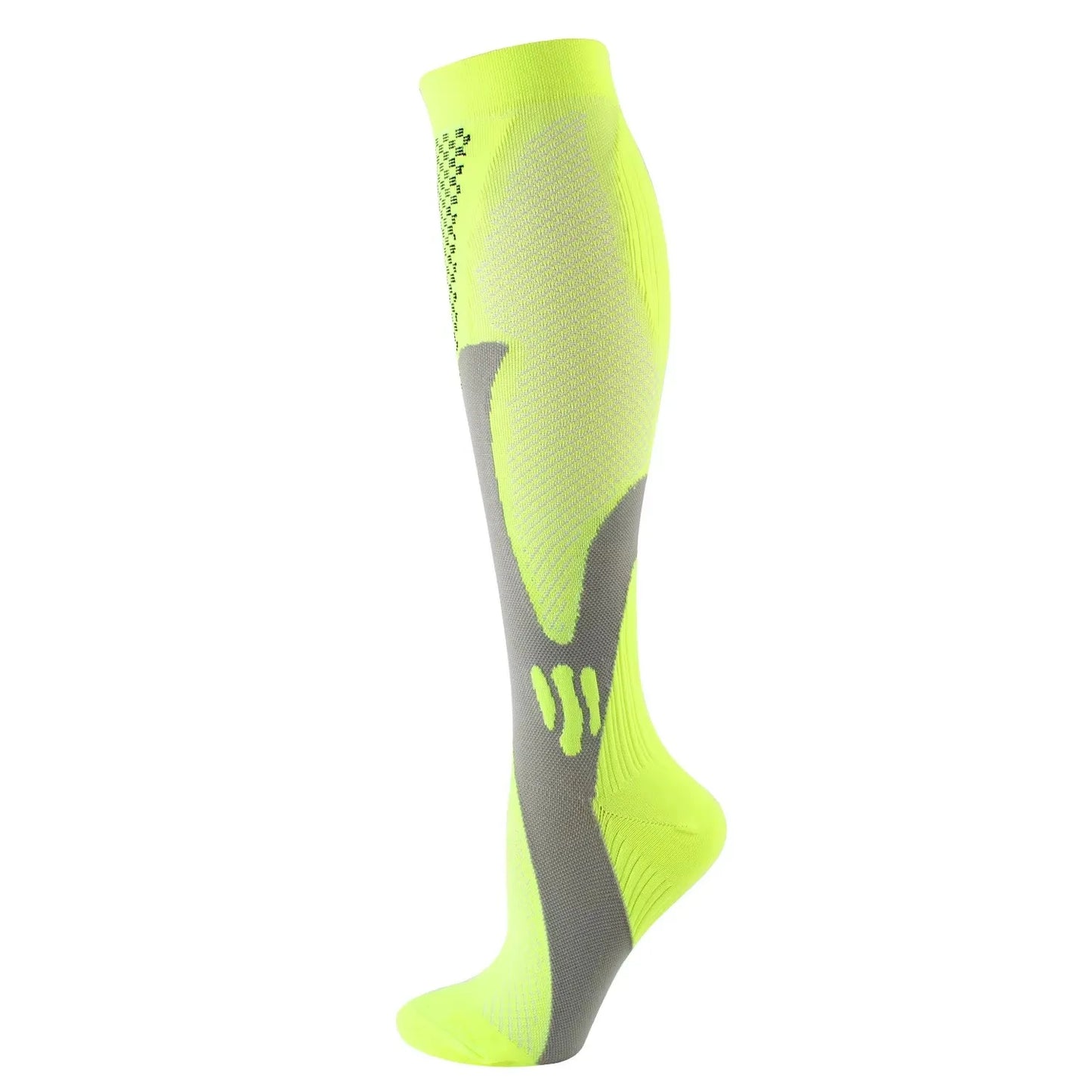 Compressiekousen voor sport - hoog model in fluogroen-grijs