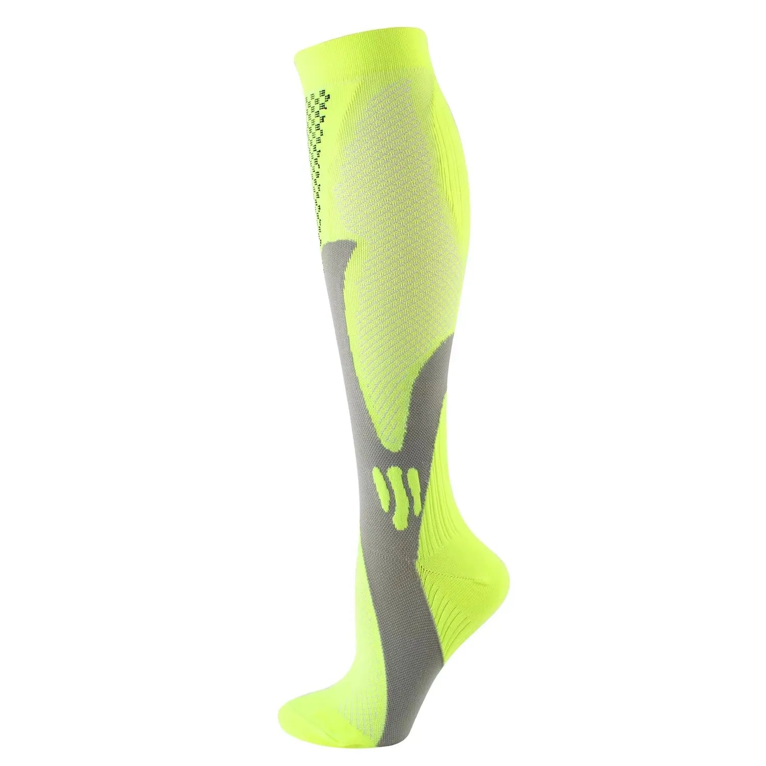 Compressiekousen voor sport - hoog model in fluogroen-grijs