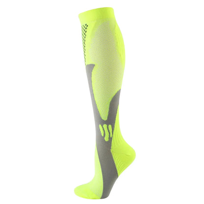 Compressiekousen voor sport - hoog model in fluogroen-grijs