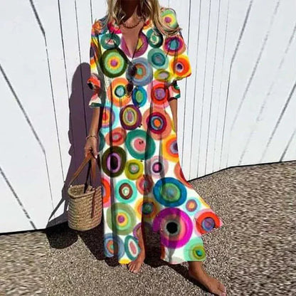 Kleurrijke bloemen maxi jurk dames - luchtige vrolijke lange zomerjurk