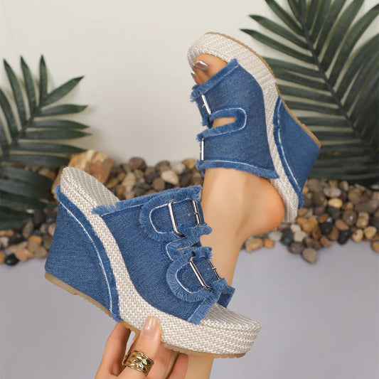 Riem Sandalen van Denim Stof