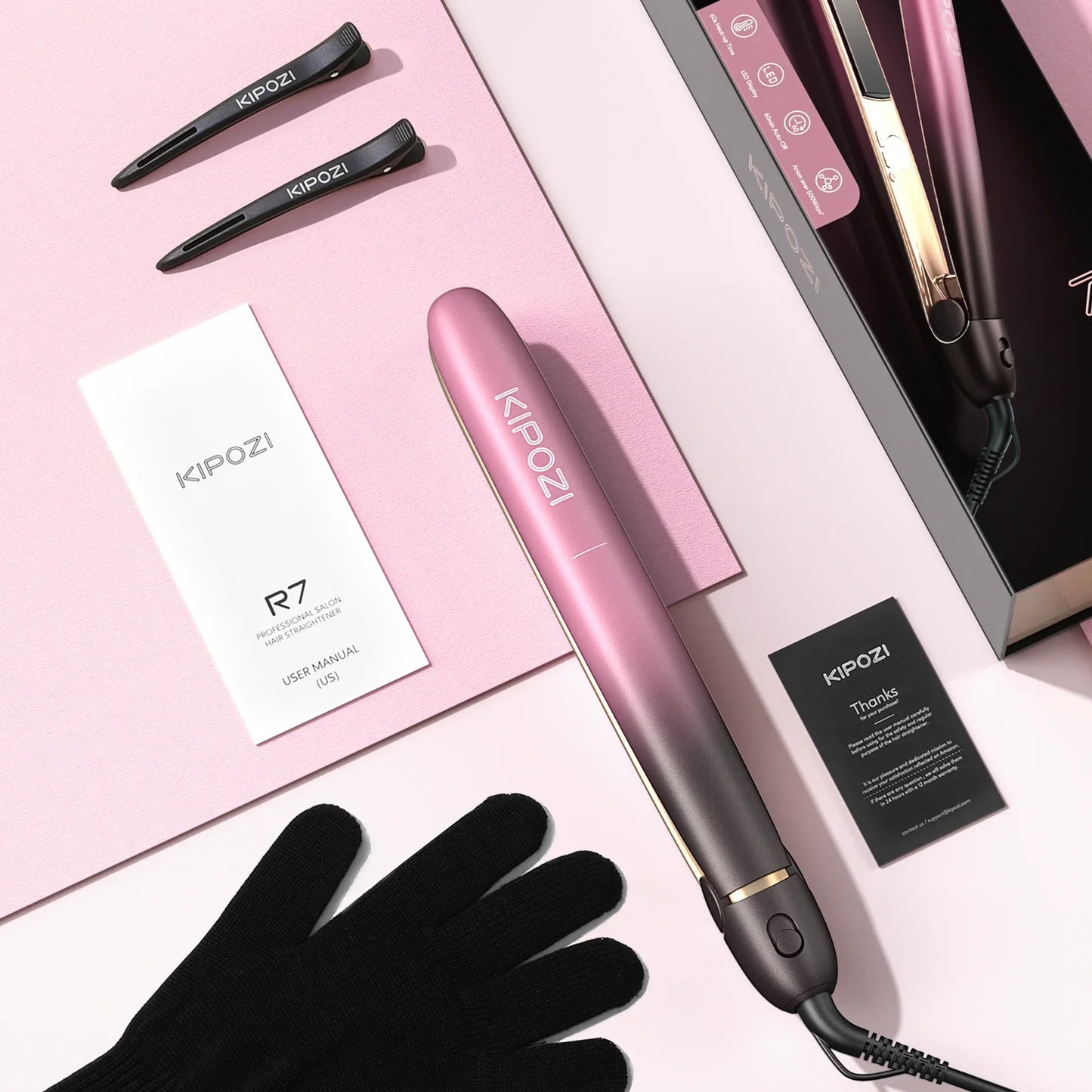 Roze Gouden Haarstijl- en Krultang - Titanium Styler met 3D Zwevende Platen