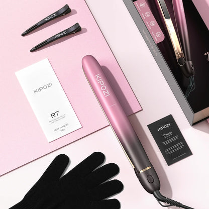 Roze Gouden Haarstijl- en Krultang - Titanium Styler met 3D Zwevende Platen