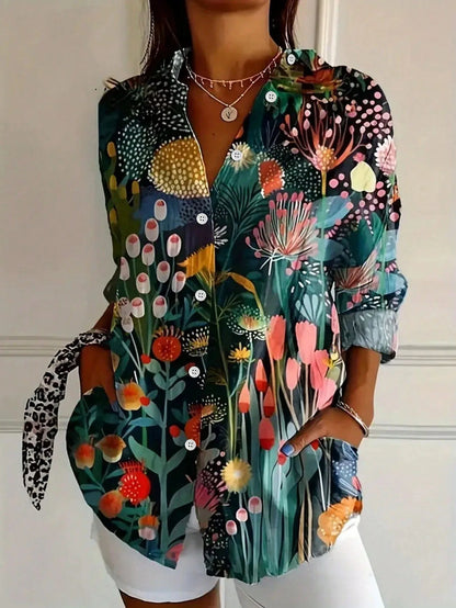Kleurrijke damesblouse met speelse print - vrolijke stijlvolle blouse