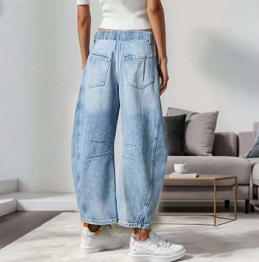 Barrel jeans dames - hoge taille met gebogen pijp