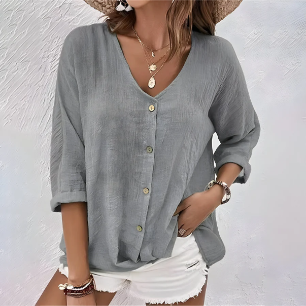Relaxte doorknoop blouse dames - casual comfortabele blouse