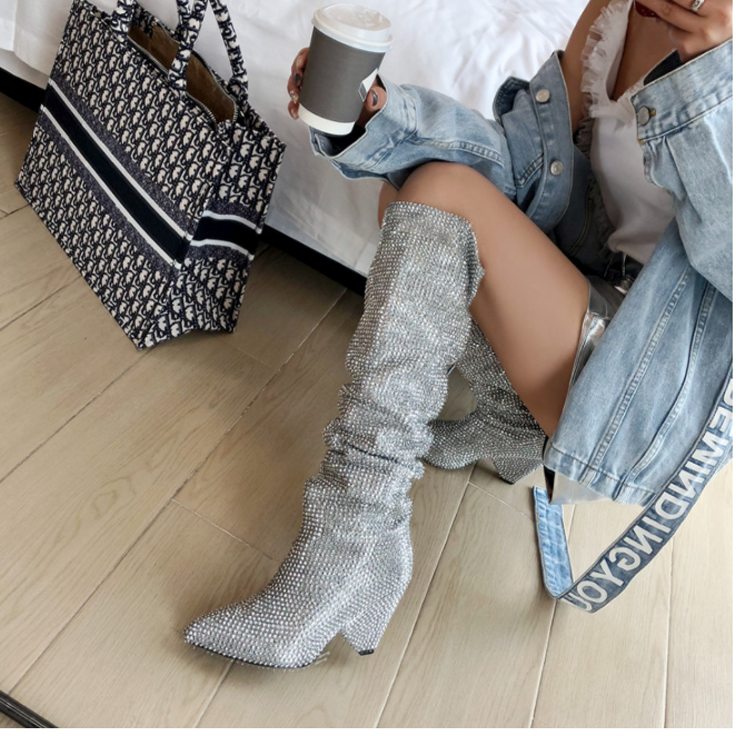 Dames Over-De-Knie Laarzen - Kristallen Pailletten - Glamour en Comfort