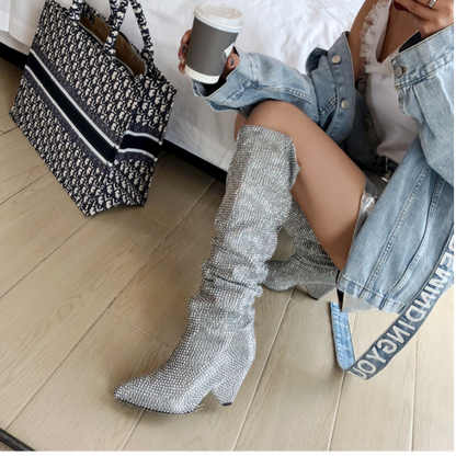 Dames Over-De-Knie Laarzen - Kristallen Pailletten - Glamour en Comfort