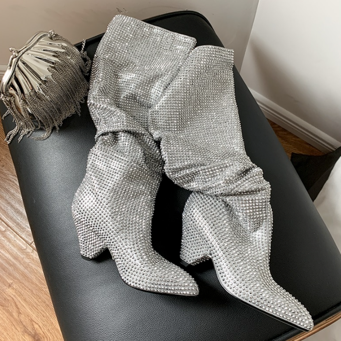 Dames Over-De-Knie Laarzen - Kristallen Pailletten - Glamour en Comfort