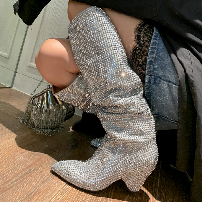 Dames Over-De-Knie Laarzen - Kristallen Pailletten - Glamour en Comfort