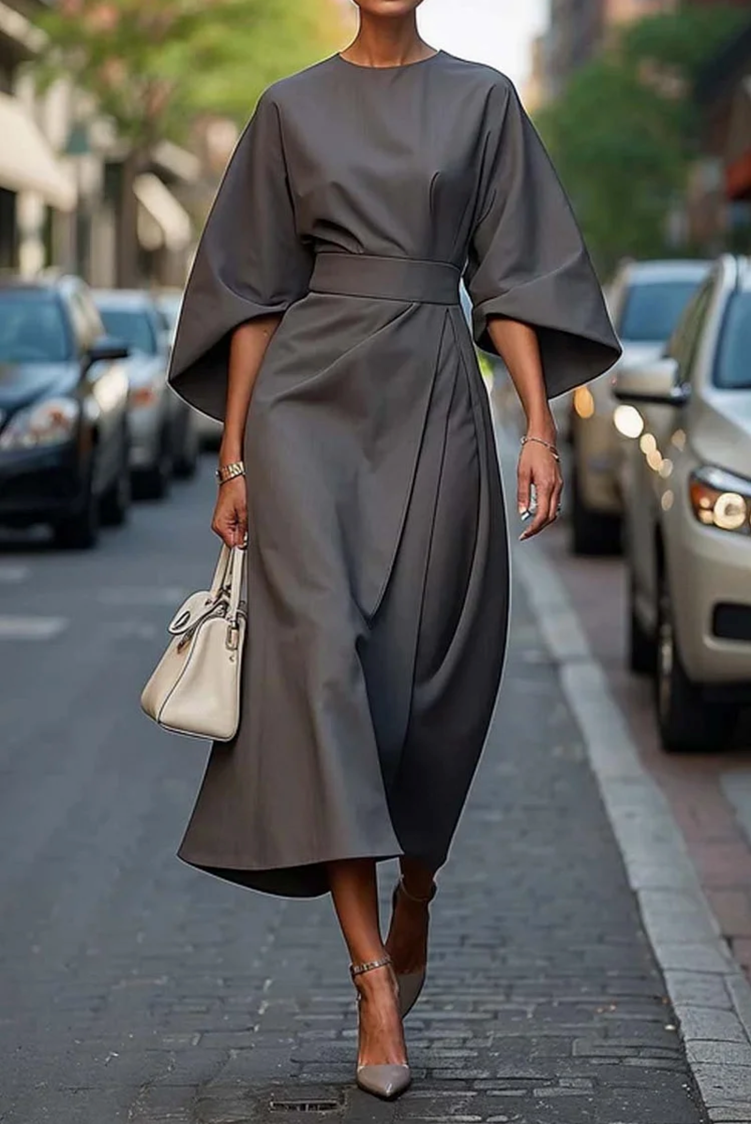 Wendy jurk paars - elegante jurk met prachtige lantaarnmouwen