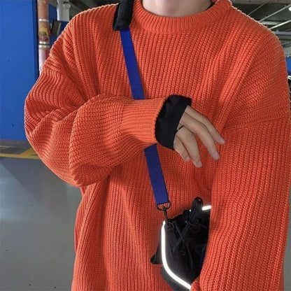 Oversized grofgebreide herentrui in Oranje