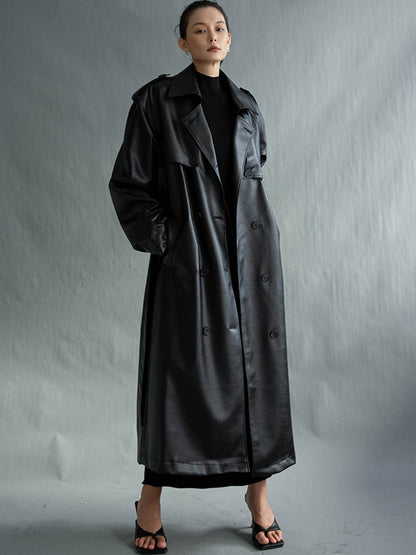 Franca - Dames Trenchcoat - Zwart - Kunstleder