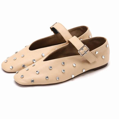 Dames Slingback Flats - Retro Gesp & Rivet Design - Tijdloze Elegantie