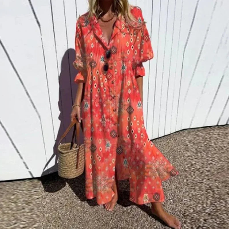 Kleurrijke bloemen maxi jurk dames - luchtige vrolijke lange zomerjurk