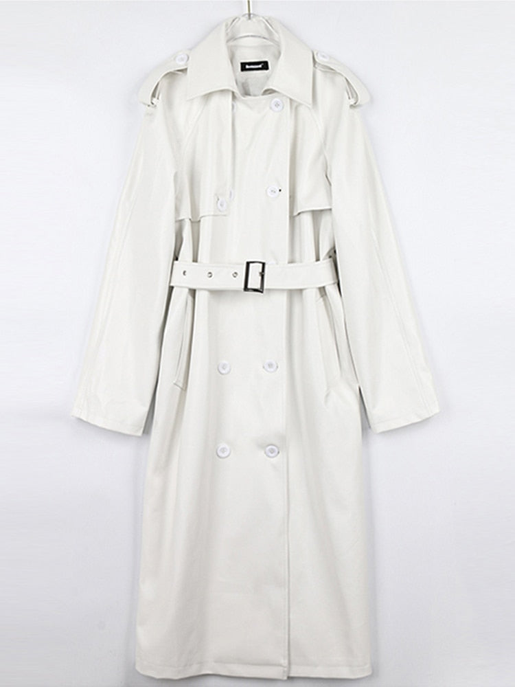 Franca - Dames Trenchcoat - Zwart - Kunstleder