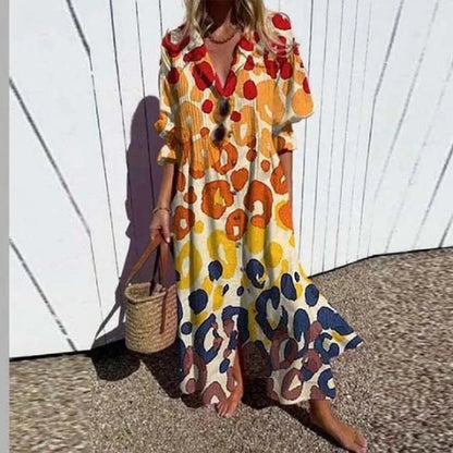 Kleurrijke bloemen maxi jurk dames - luchtige vrolijke lange zomerjurk