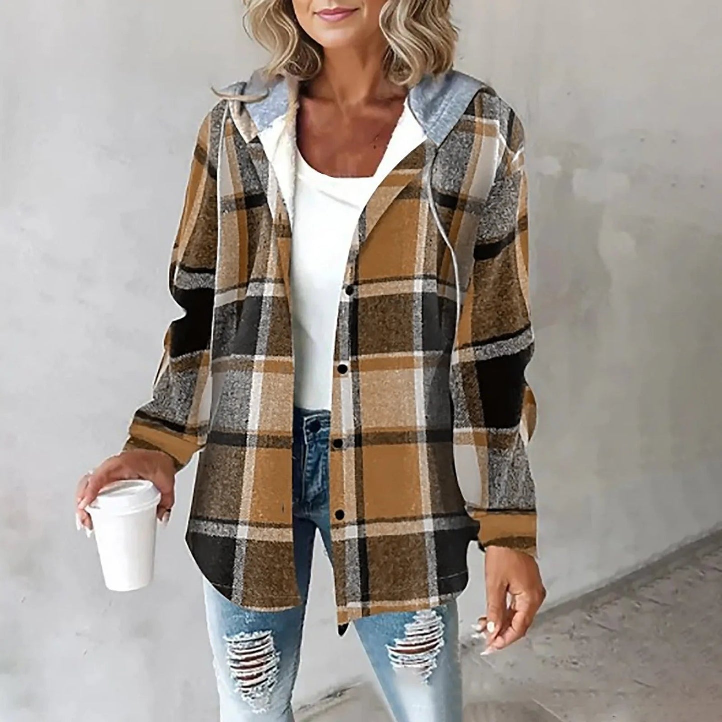 Geruite Overhemdjas met Capuchon - Casual Jas voor Lente en Herfst
