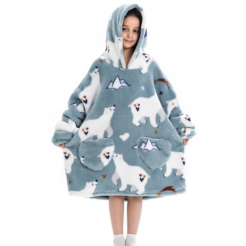 Oversized Hoodie Deken met IJsbeerprint - Zacht Sherpa & Flanel Fleece - Nooit meer koud