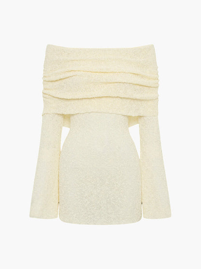Strapless Mini-jurk - Bouclé Breisel met Lange Mouwen - Perfect voor Elke Gelegenheid
