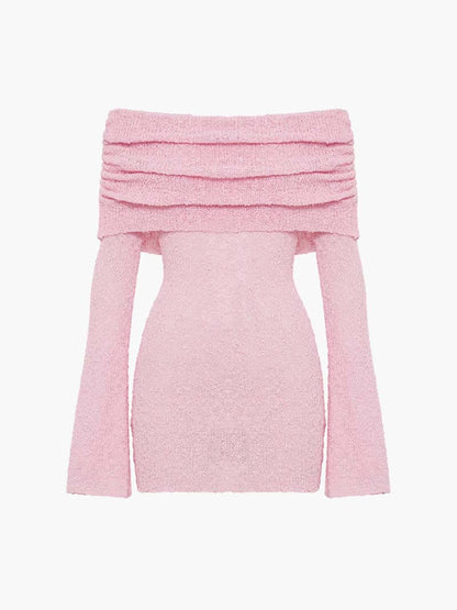 Strapless Mini-jurk - Bouclé Breisel met Lange Mouwen - Perfect voor Elke Gelegenheid
