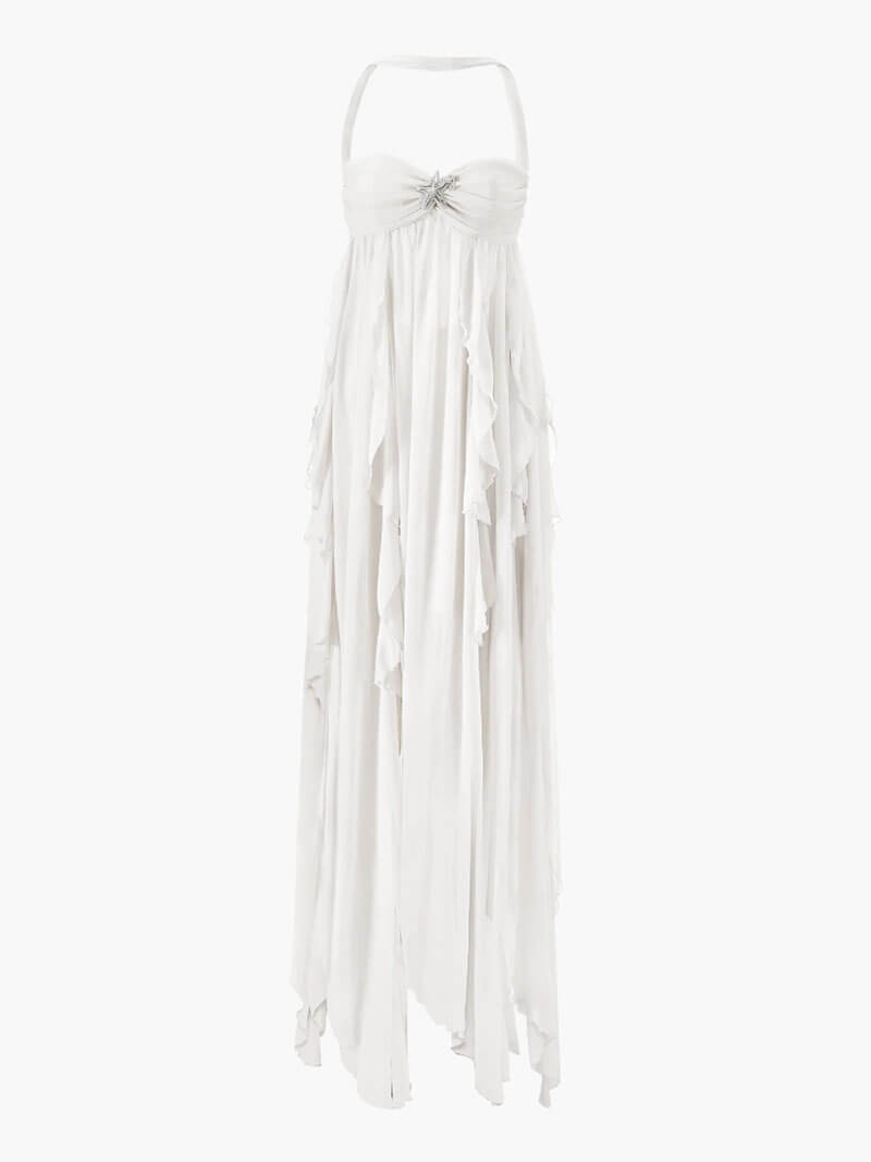 Ophilia Maxi-jurk - Open Rug met Diamanten Sterdetails en Chiffon