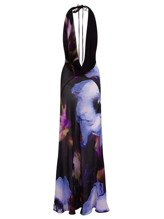 Sheer Maxi Dress - Luxe Viscose met Abstracte Bloemenprint en Tie-Dye Details