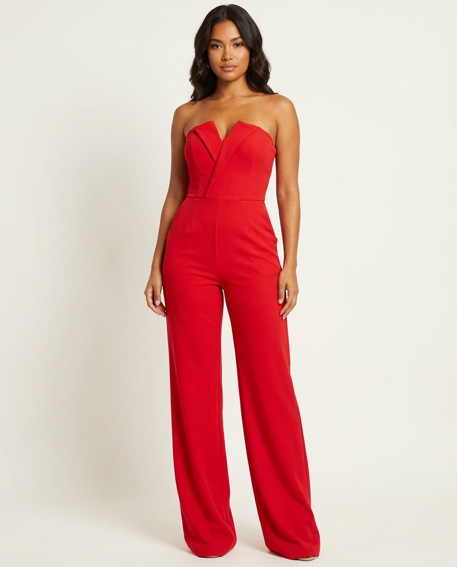 Strapless jumpsuit dames in rood