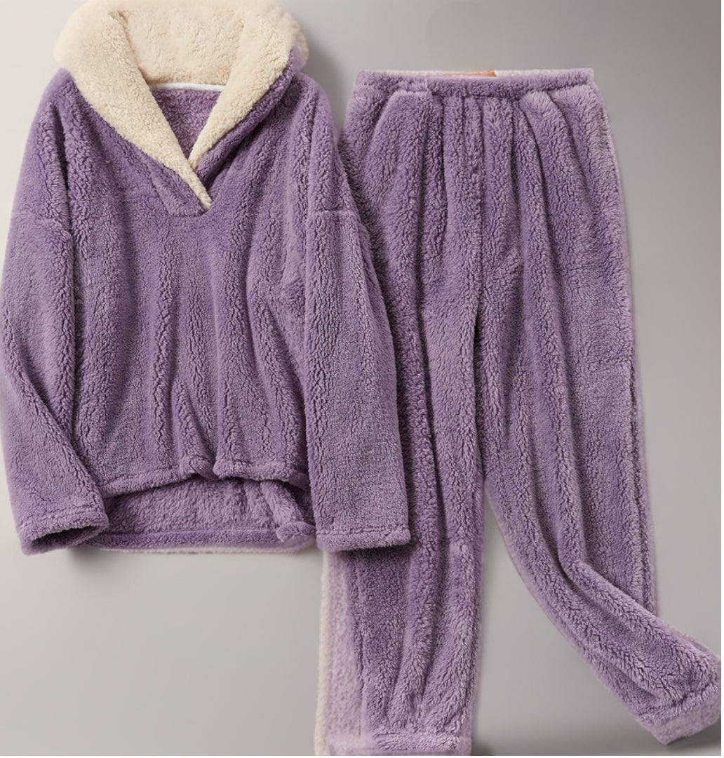 Luxe Dames Fleece Pyjamaset - Warm en Zacht voor Koude Winternachten