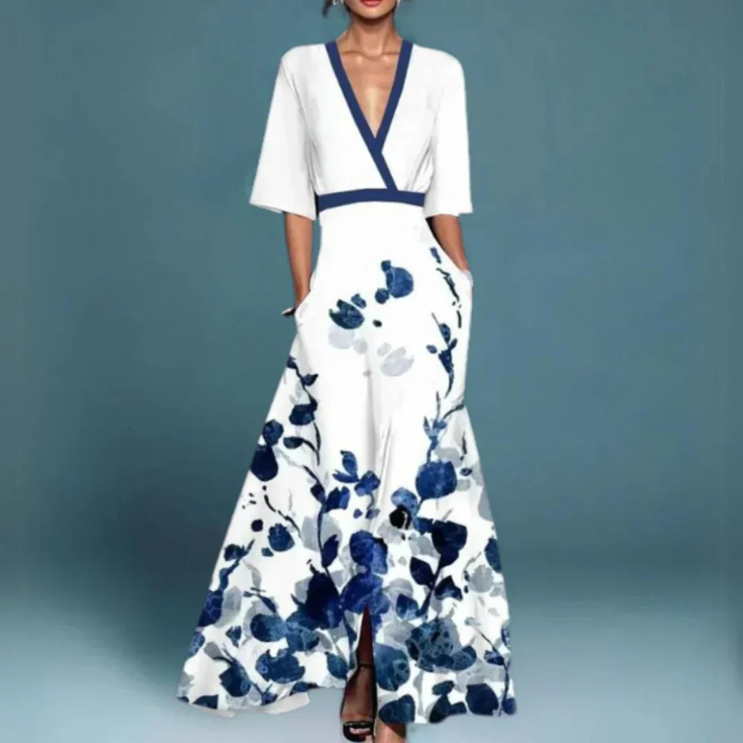 Elegante maxi jurk met bloemenprint dames - vrouwelijke stijlvolle lange jurk