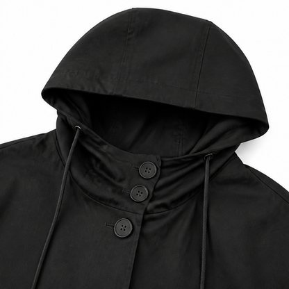 Lange jas dames met capuchon - detailfoto
